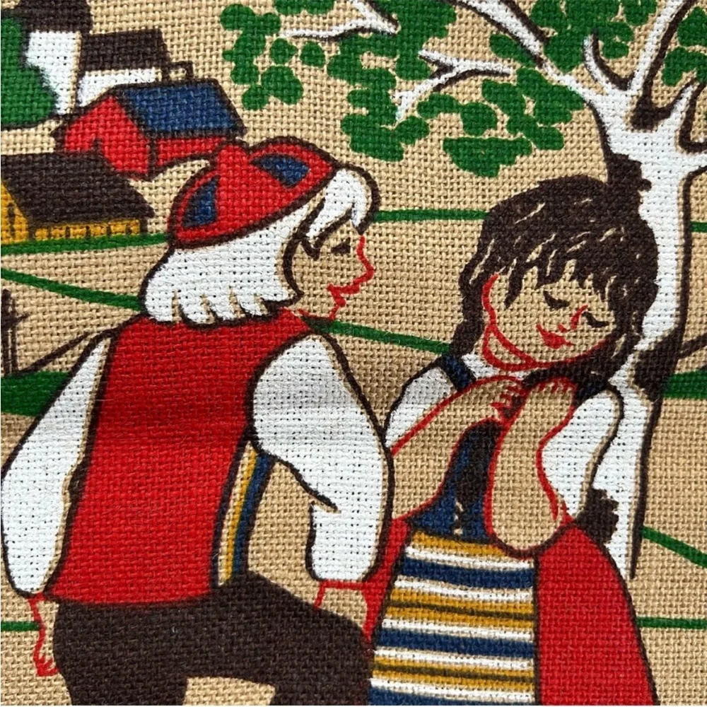Vintage Mid-Century MCM Retro Folk Art Scandinavian Burlap Textile Wall Hanging